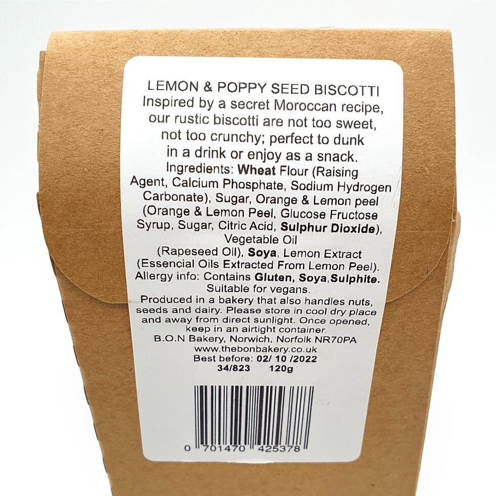 Bon Bakery - Lemon & Poppyseed Biscotti 120g