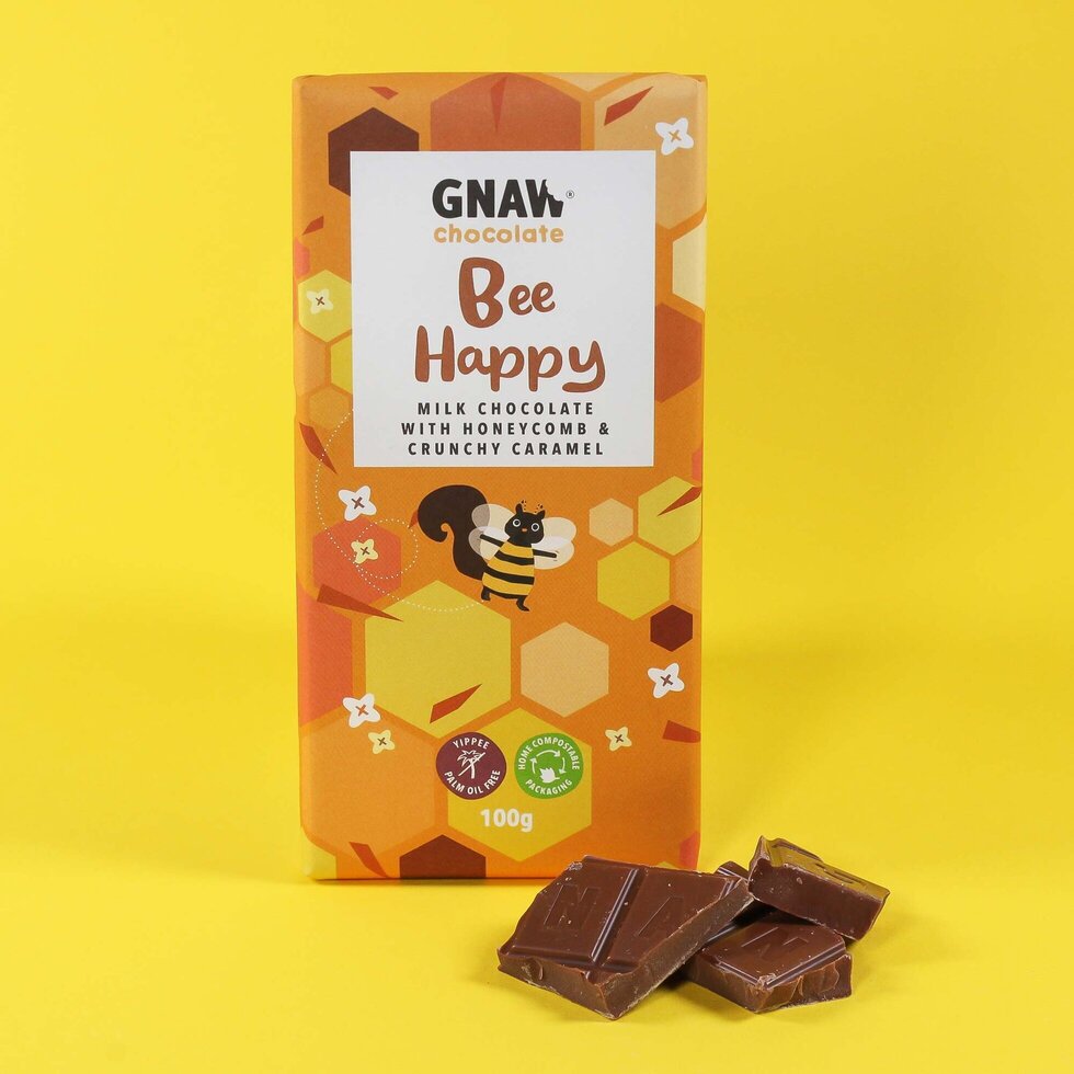 Gnaw Bee Happy Honeycomb Caramel Milk Choc - 100g