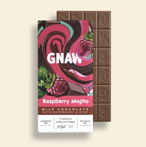 Gnaw - Raspberry Mojito - Milk Choc Bar - 80g