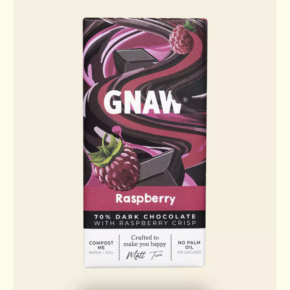 Gnaw 70% Dark Choc Raspberry Crisp Bar - 80g