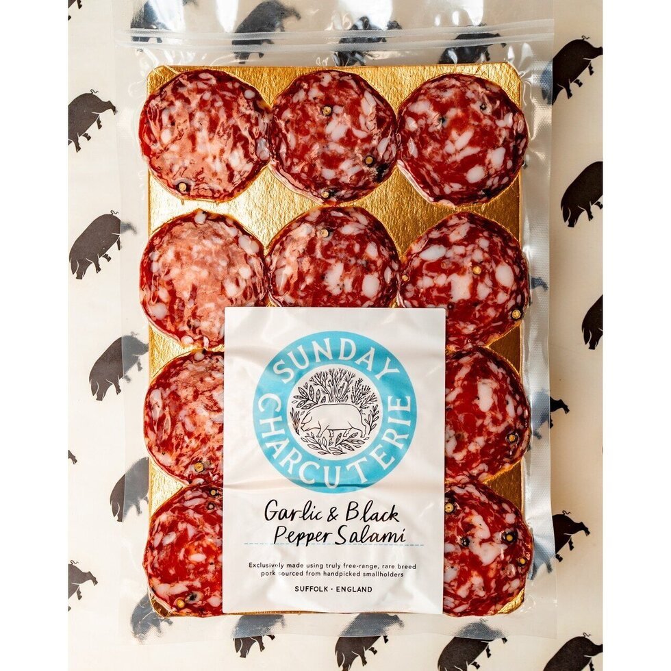 Sunday Charcuterie - Garlic & Black Pepper Salami - Sliced