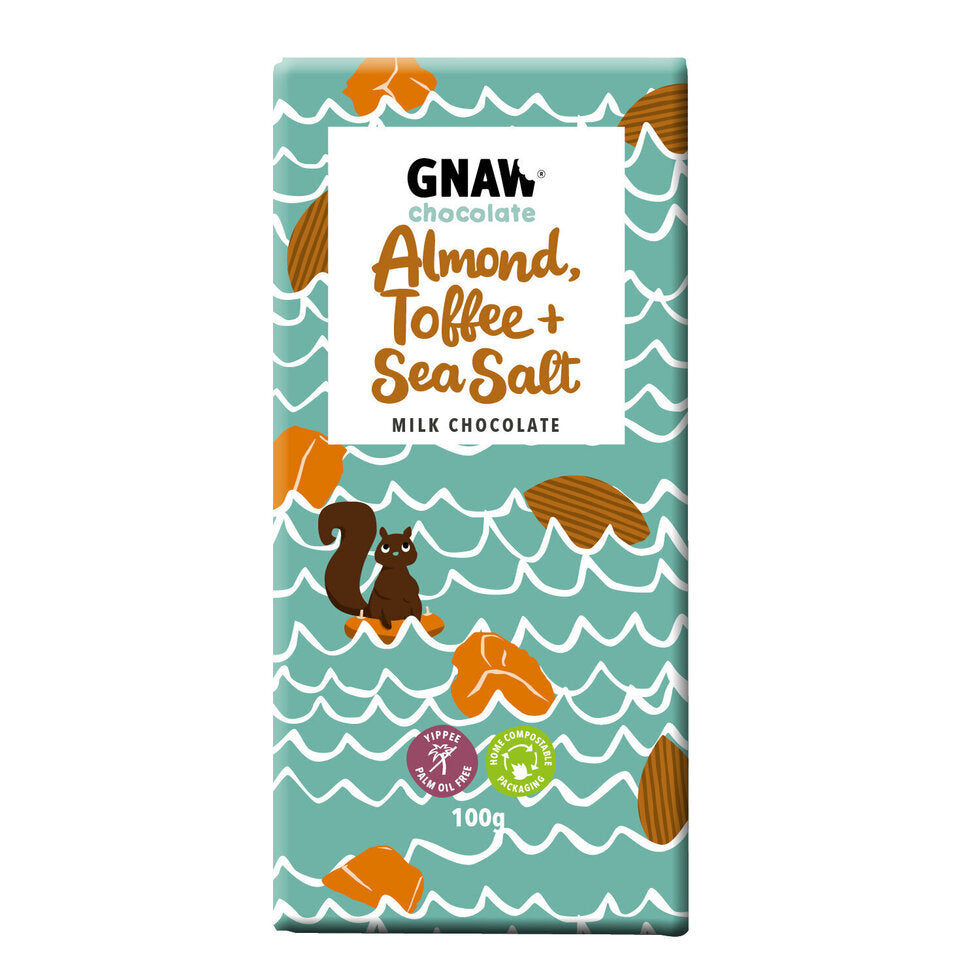 Gnaw Milk Choc Almond, Toffee & Sea Salt Bar - 100g